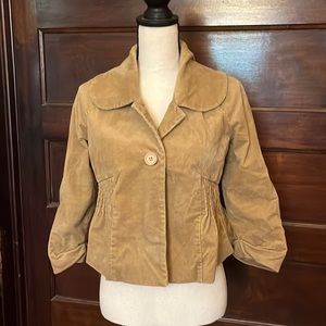 Vintage Anthropologie Elevenses beige cropped jacket with Peter Pan collar